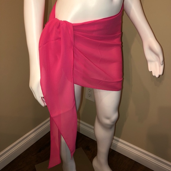 Sarong Wrap Cover Up Rose Pink Bathing Suit Bikini Wrap Head Scarf Pool Cover Up - Picture 2 of 5